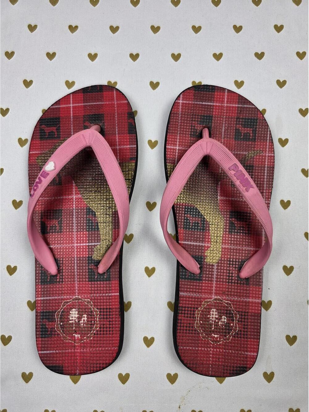 VIctorias secret PINK VINTAGE Dog Logo FLIP FLOPS Sandals sz 7 Thongs
